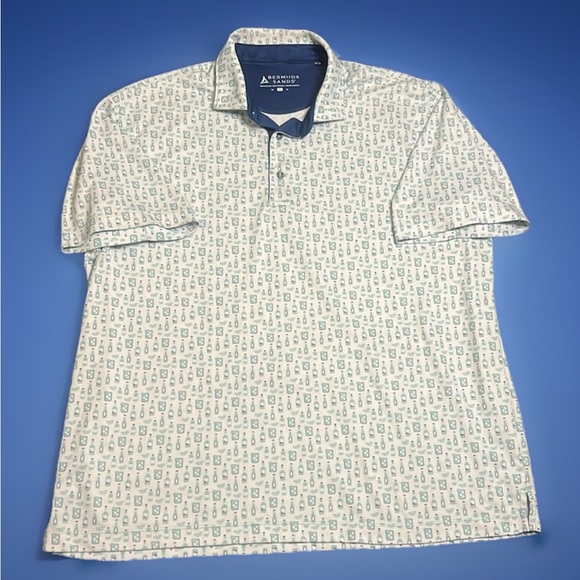 Bermuda Sands Fun Cocktails & Beer Bottle Print Golf Polo Shirt Men’s sz XL - Picture 2 of 12